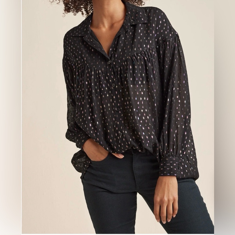 Venus Metallic Button Front Top - Black Multi